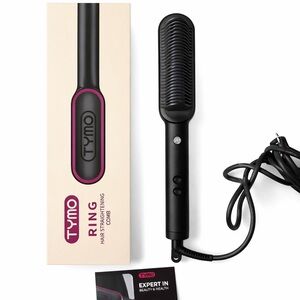 Tymo Ring Hair Straightening Comb in Black with Pink Accent-Like New